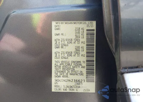 2015 Nissan Murano Sv z USA, uszkodzony, nr VIN 5N1AZ2MG2FN236623